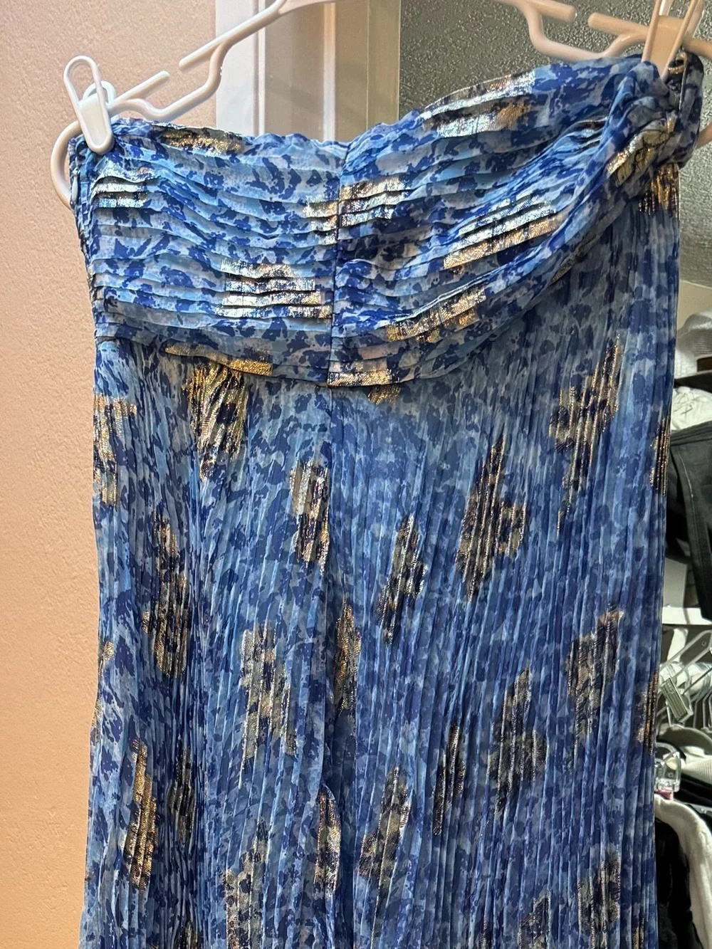 Lulus Lynwen Blue Abstract Pleated Strapless Maxi Dress - Size M - Picture 2 of 6